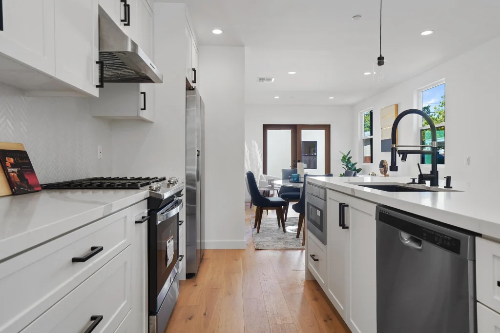 A medium-long shot photograph taken from the perspective of an adjoining living or family room.